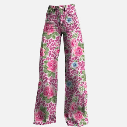 Weit geschnittene Jeans mit floralem Print für Damen