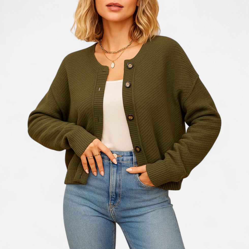 Damen Strickjacke mit Knöpfen Eleganter Cardigan