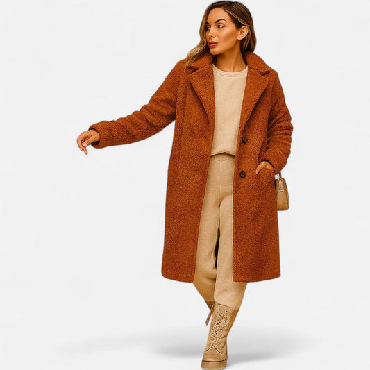 Langer Teddy Mantel Damen Kuscheliger Wintermantel