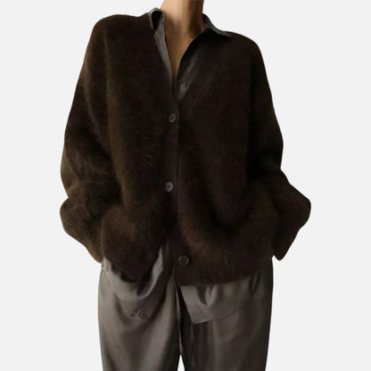 Damen Kaschmir Strickjacke mit flauschiger Oberfläche