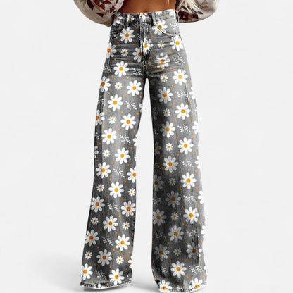 Weit geschnittene Jeans mit floralem Print für Damen