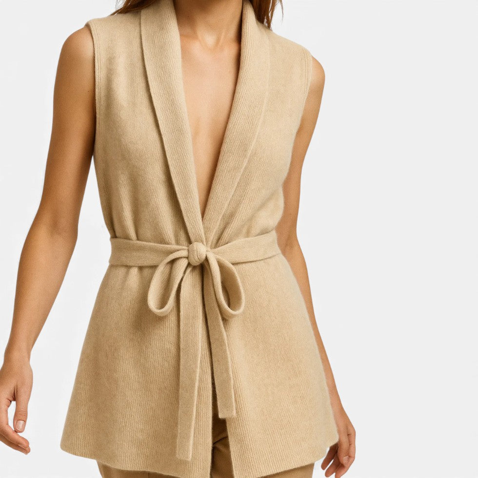 Damen Strickweste mit Bindegürtel