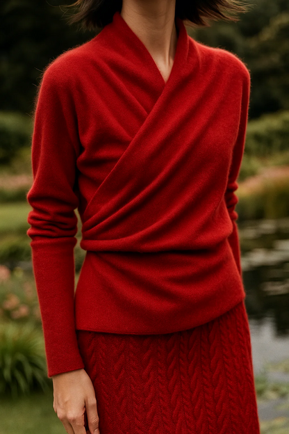 Kaschmir Wickelpullover mit V-Ausschnitt