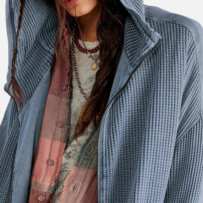 Damen Waffelstrick Kapuzenjacke