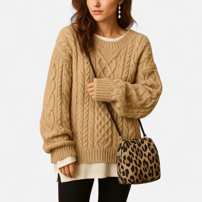 Damen Oversized Strickpullover Grob Gestrickt mit Rundhalsausschnitt