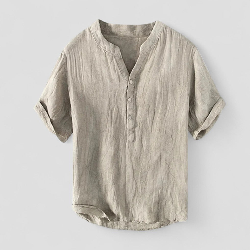 Leinen Kurzarmhemd mit Stehkragen für Herren