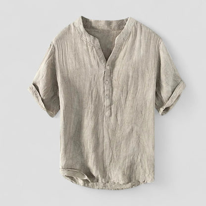 Leinen Kurzarmhemd mit Stehkragen für Herren