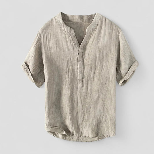 Leinen Kurzarmhemd mit Stehkragen für Herren