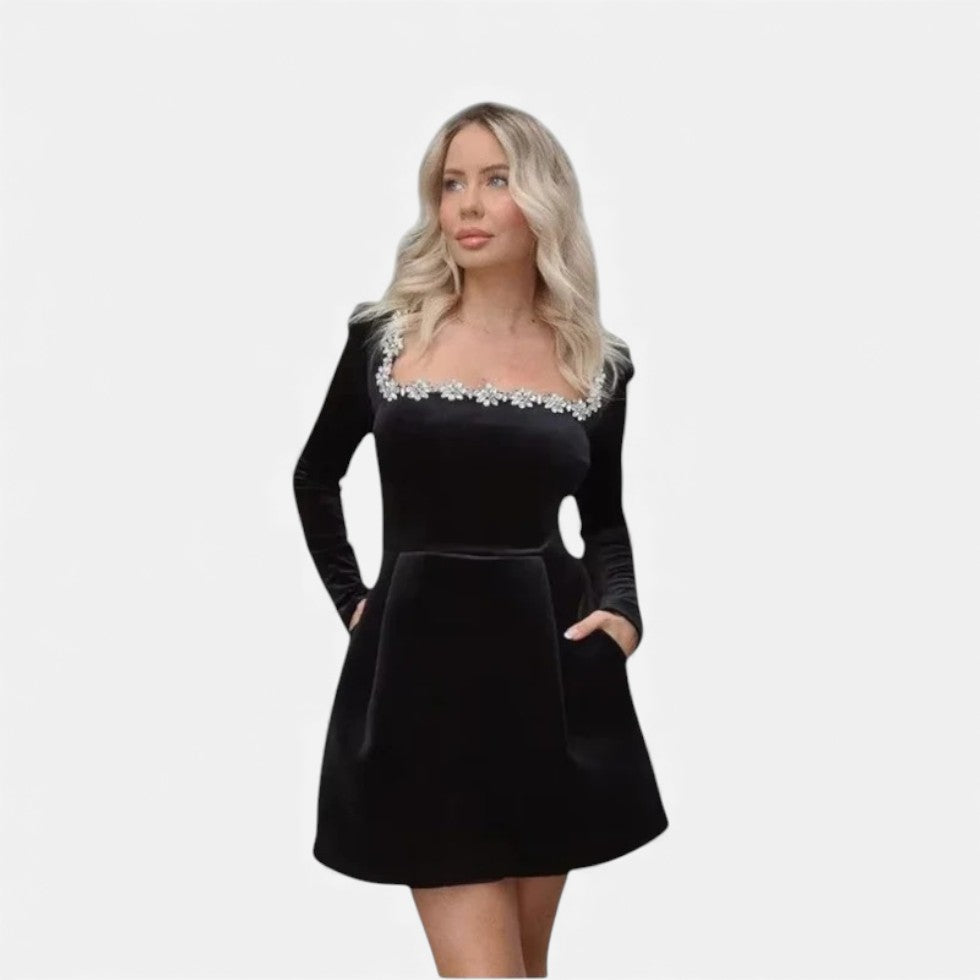 Samt Minikleid mit Ziersteinbesatz