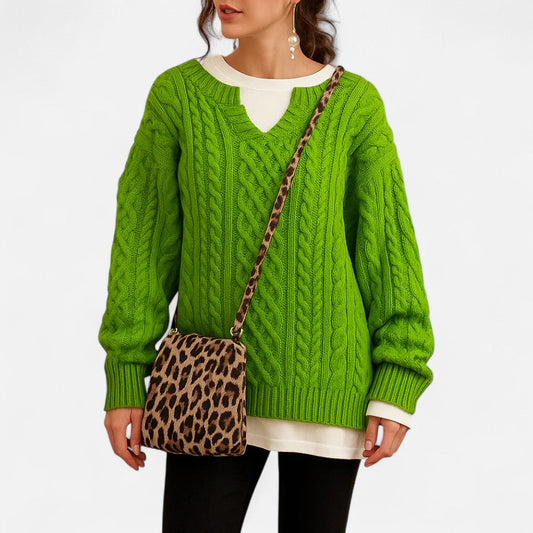 Damen Oversized Strickpullover Grob Gestrickt mit Rundhalsausschnitt