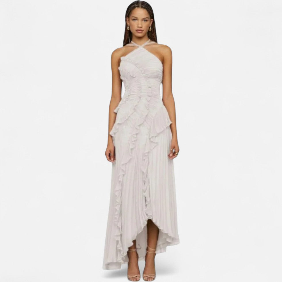 Damen Elegantes Maxikleid mit Falten und Rüschen