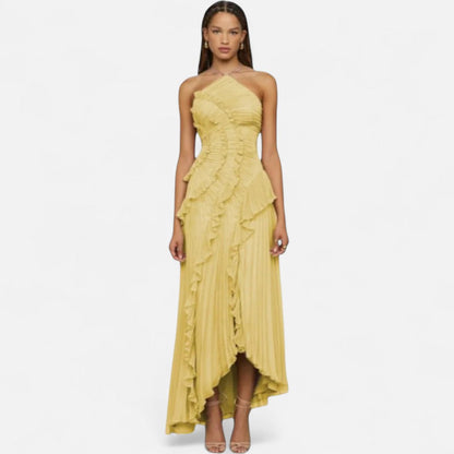 Damen Elegantes Maxikleid mit Falten und Rüschen