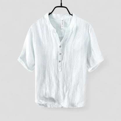 Leinen Kurzarmhemd mit Stehkragen für Herren