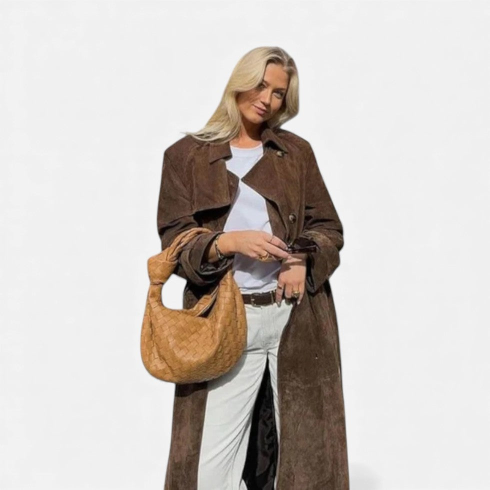Langer Trenchcoat aus Wildlederoptik