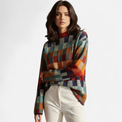 Karierter Pullover mit Rundhalsausschnitt für Damen