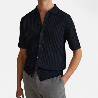 Strick Kurzarmhemd Baumwollmischung mit Knopfleiste Herren Sommerhemd