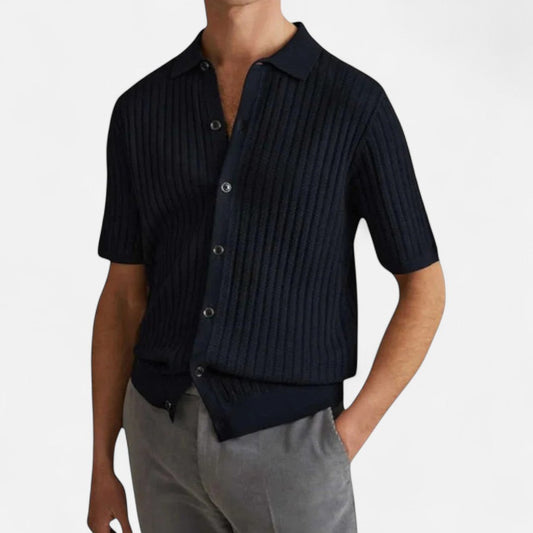 Strick Kurzarmhemd Baumwollmischung mit Knopfleiste Herren Sommerhemd