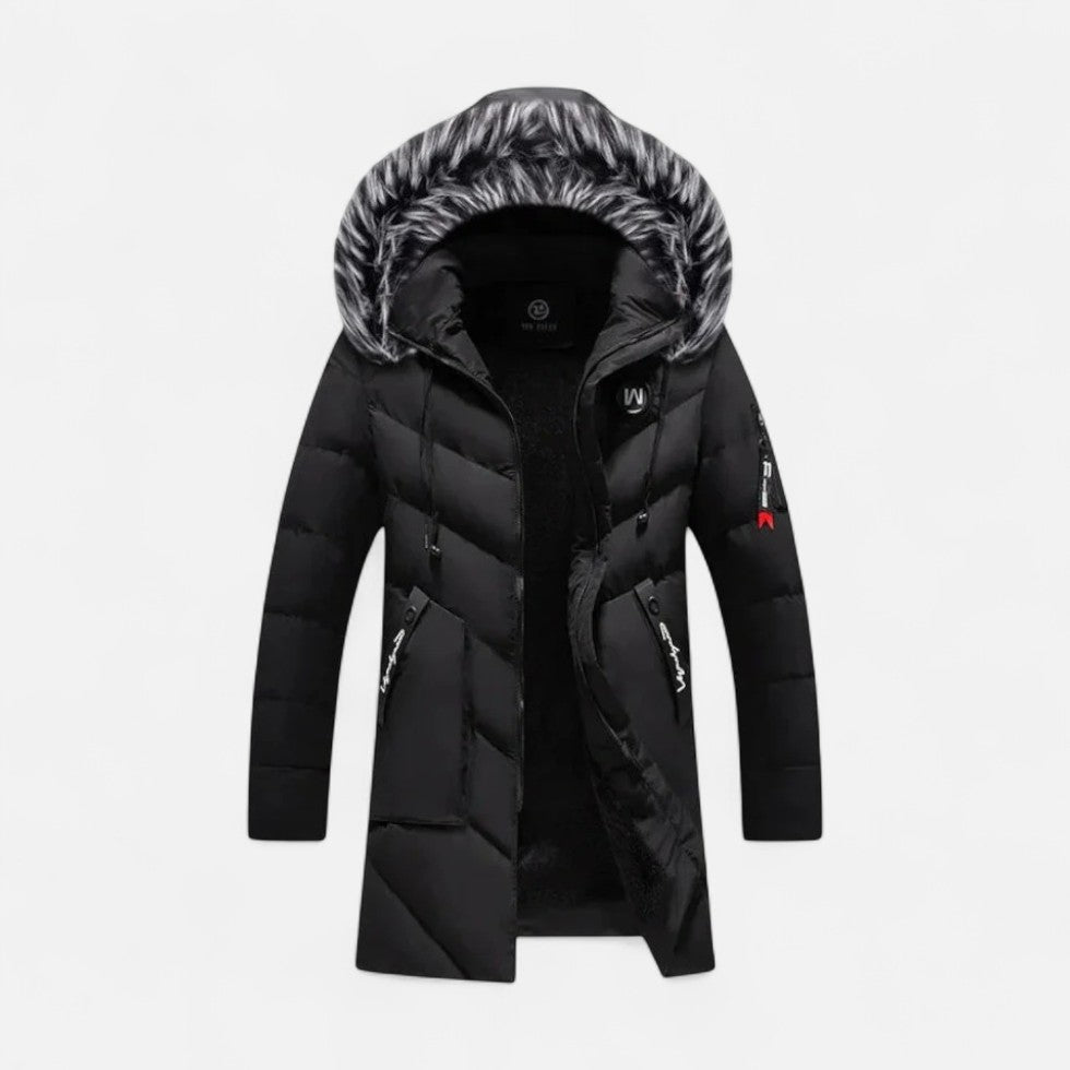 Herren Winterjacke mit Kapuze und Kunstfellkragen