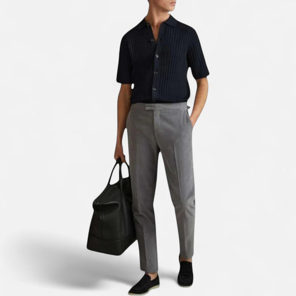 Strick Kurzarmhemd Baumwollmischung mit Knopfleiste Herren Sommerhemd