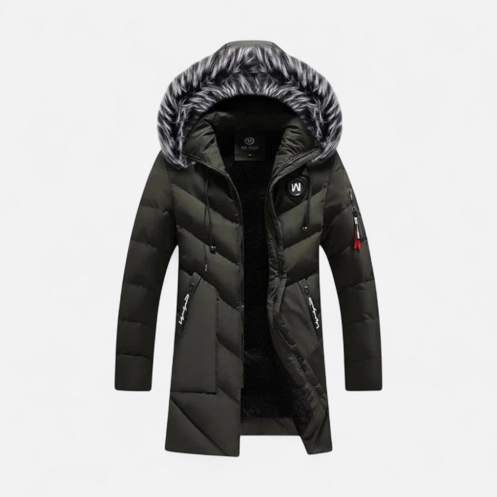 Herren Winterjacke mit Kapuze und Kunstfellkragen