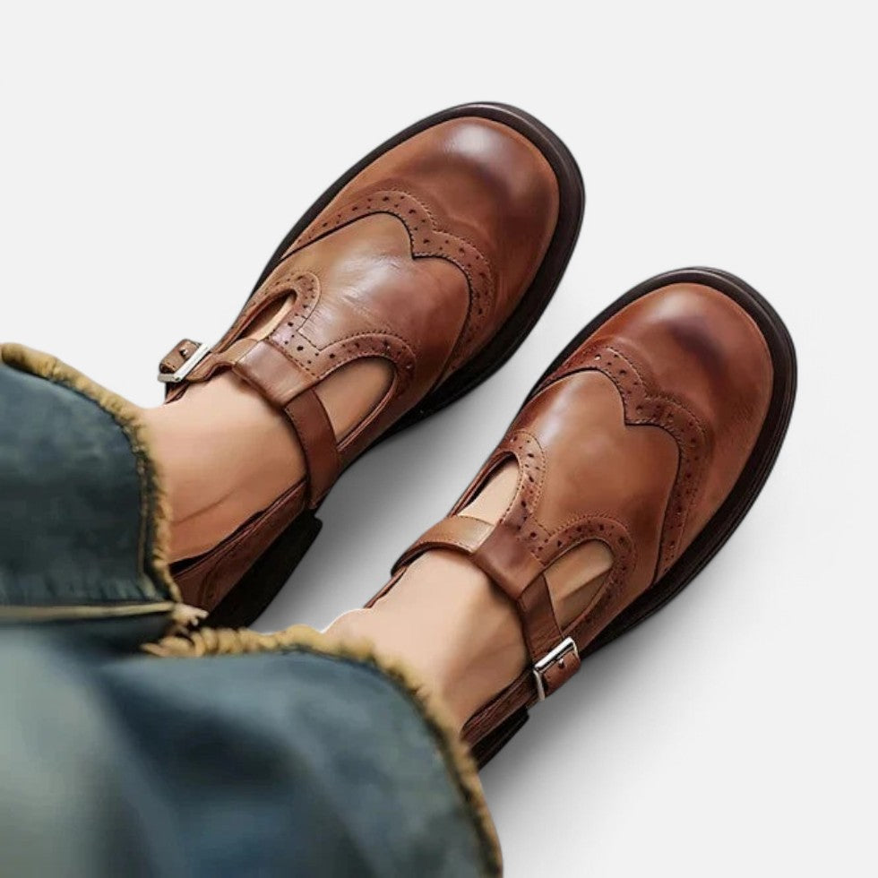 Damen Leder Slipper mit Schnalle