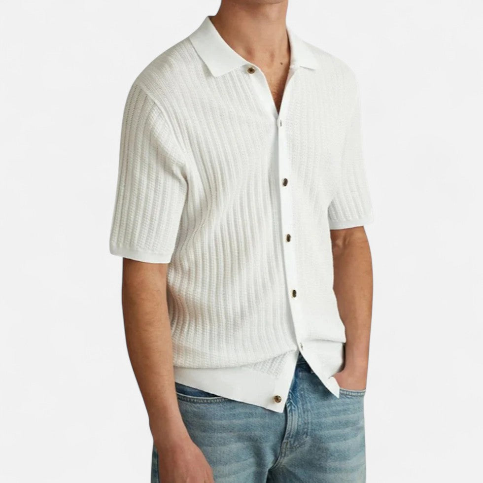 Strick Kurzarmhemd Baumwollmischung mit Knopfleiste Herren Sommerhemd