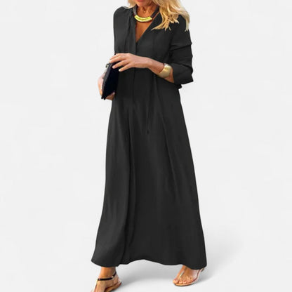 Langarm Maxikleid mit V-Ausschnitt und Kordelzug