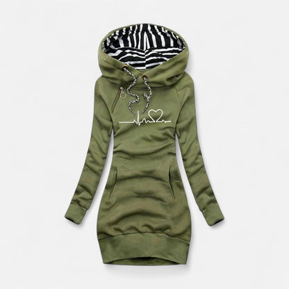 Kapuzenkleid mit Herzlinie Print