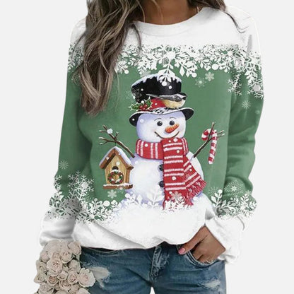 Weihnachtspullover Damen mit Winterlichem Schneemannmotiv