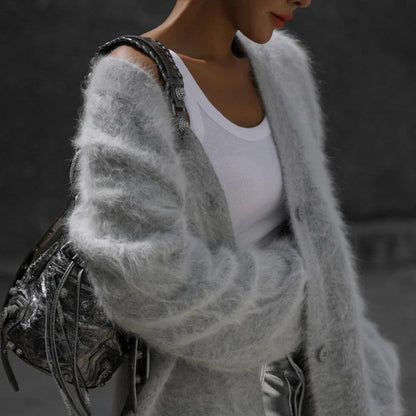 Damen Kaschmir Strickjacke mit flauschiger Oberfläche