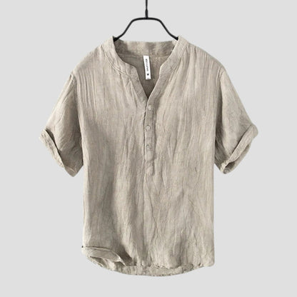 Leinen Kurzarmhemd mit Stehkragen für Herren