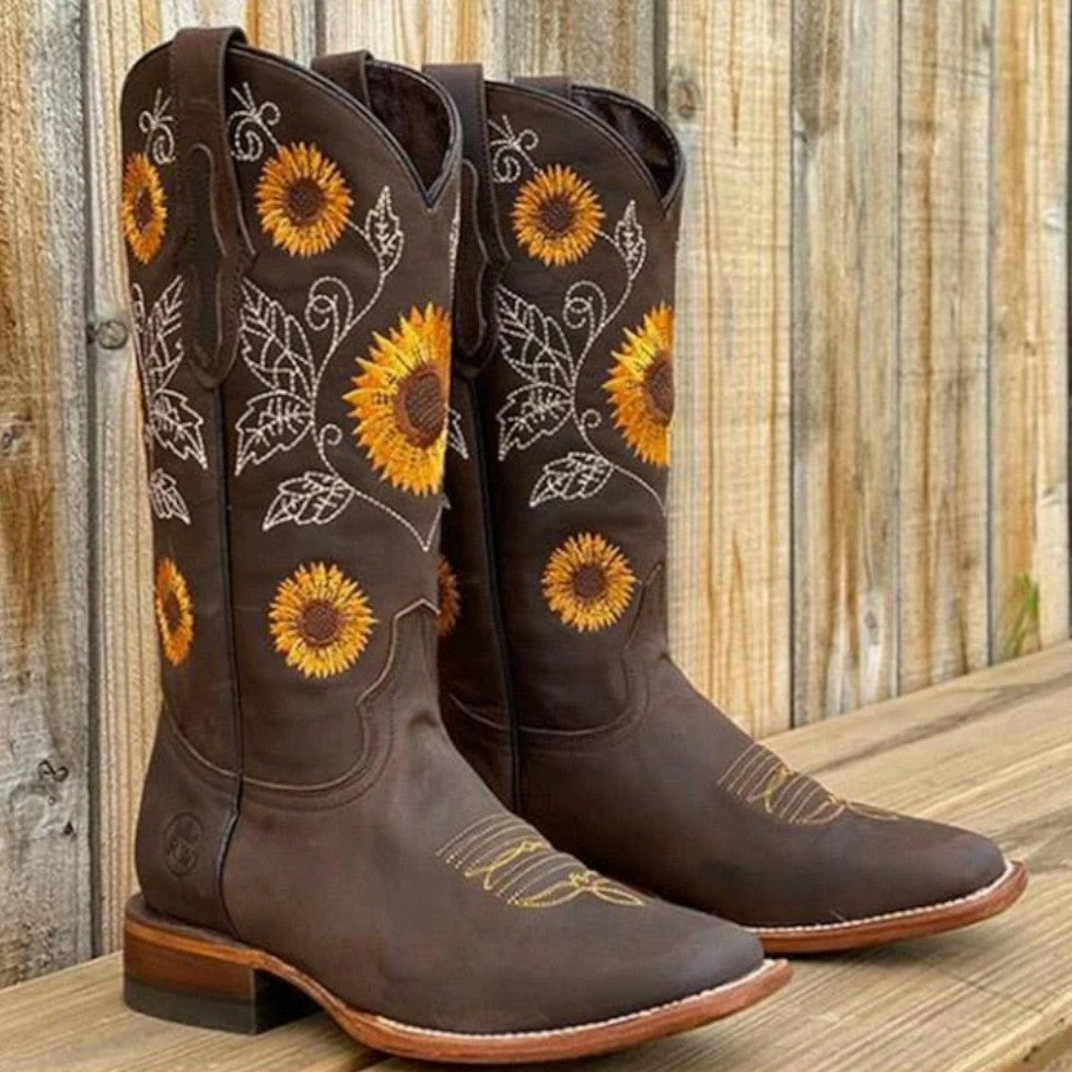 Western Stiefeletten mit Blumenstickerei Damen