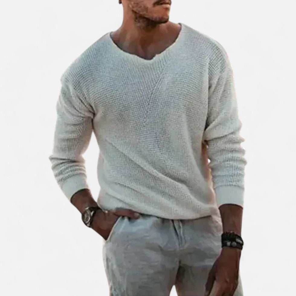 Strickpullover mit V-Ausschnitt und Strukturmuster